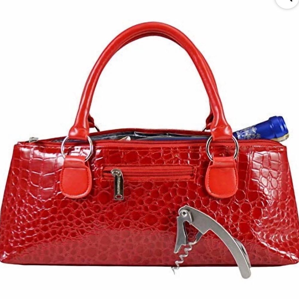 Primeware red croc wine bag-cooler with corkscrew opener. 
EUC